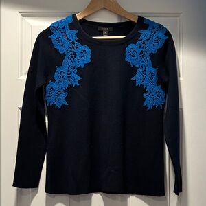 J. Crew Navy Blue Long Sleeve Top with Blue Lace